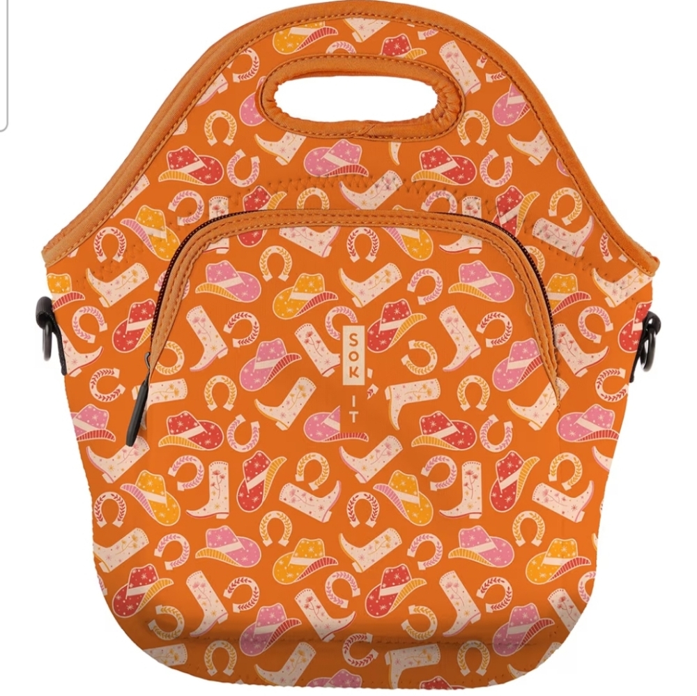 Sok It Lunchtote Zippered Bag Insulated Neoprene Caddy. Orange Cowgirl Couture
